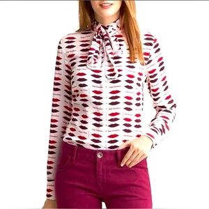 L’WREN SCOTT Collection Size 6 Lip Print Blouse Rouge Banana Republic Celebrity